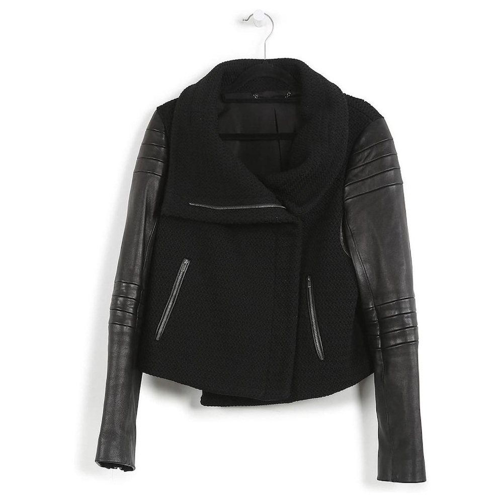 DVF Diane Von Furstenberg Black Leather Biker Jacket Size 8